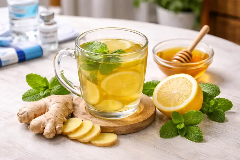 Ingwertee als Hausmittel gegen Übelkeit bei Abnehmspritzen