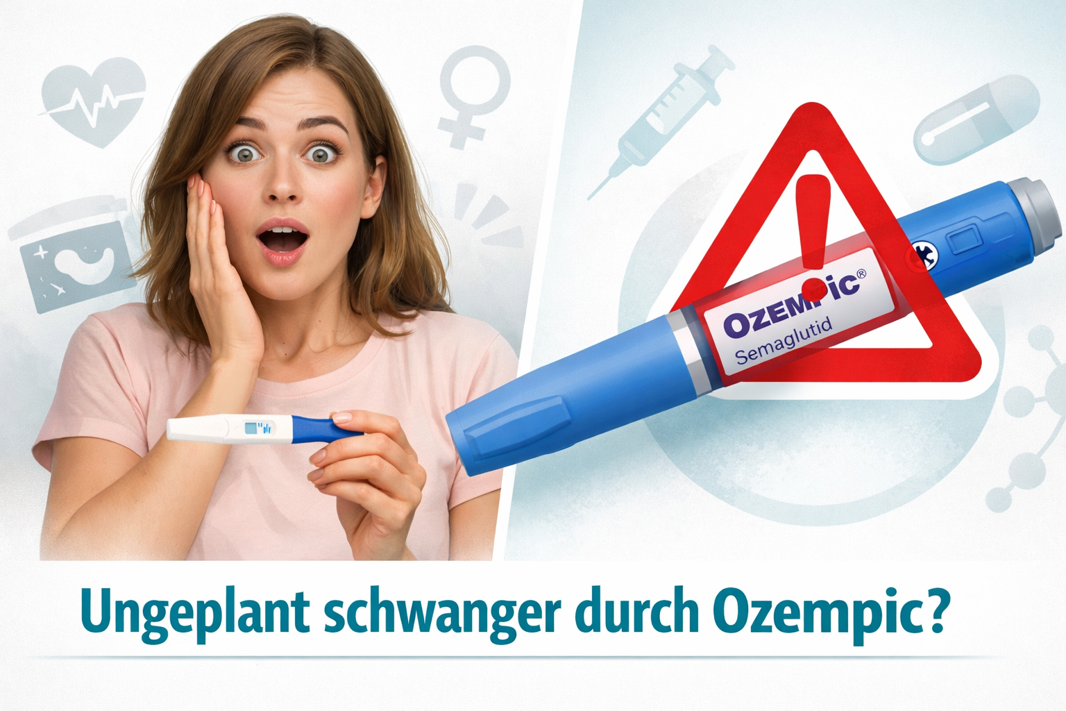 () editorial illustration showing a split-scene composition: left side depicts a woman holding a positive pregnancy test